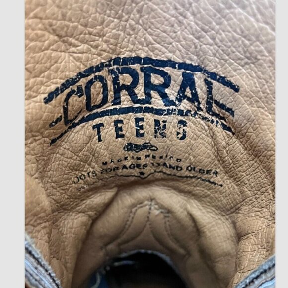 Corral Teen Shiny Inlay Western Boots Square Toe Size 2.5T Leather Cowgirl - Picture 6 of 11